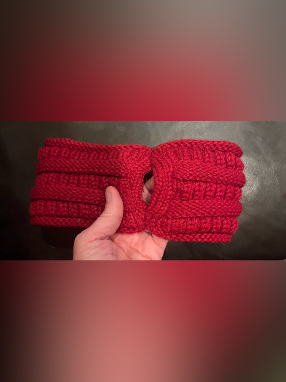 C.C. Red Knit Ponytail Headband with CC Leather Tag - Picture 4 of 5